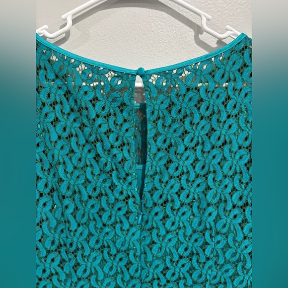 Coldwater Creek Turquoise Blue Mesh Lace Semi Formal Dress Size 10 Eyelet Lace - Picture 5 of 11